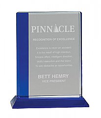 7" Square Crystal Award with Blue Base and Accent