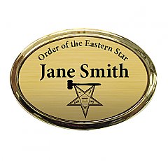 1.5x2.5 Oval Badge with Gold Frame, with Clutch, Pin, or Magnet Back